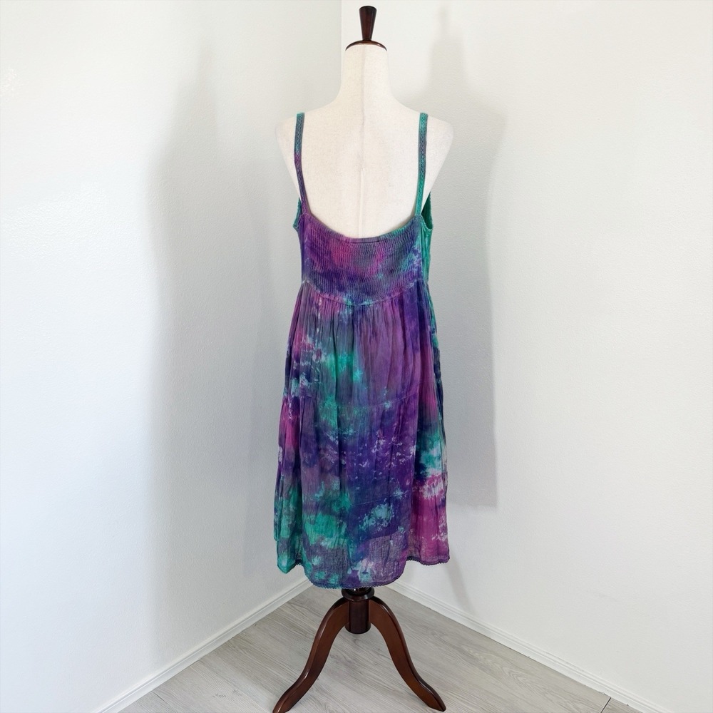 VTG Hibiscus Flower Dress Size Medium Purple Smocked Hawaiian Boho Peasant Fairy - Picture 6 of 9